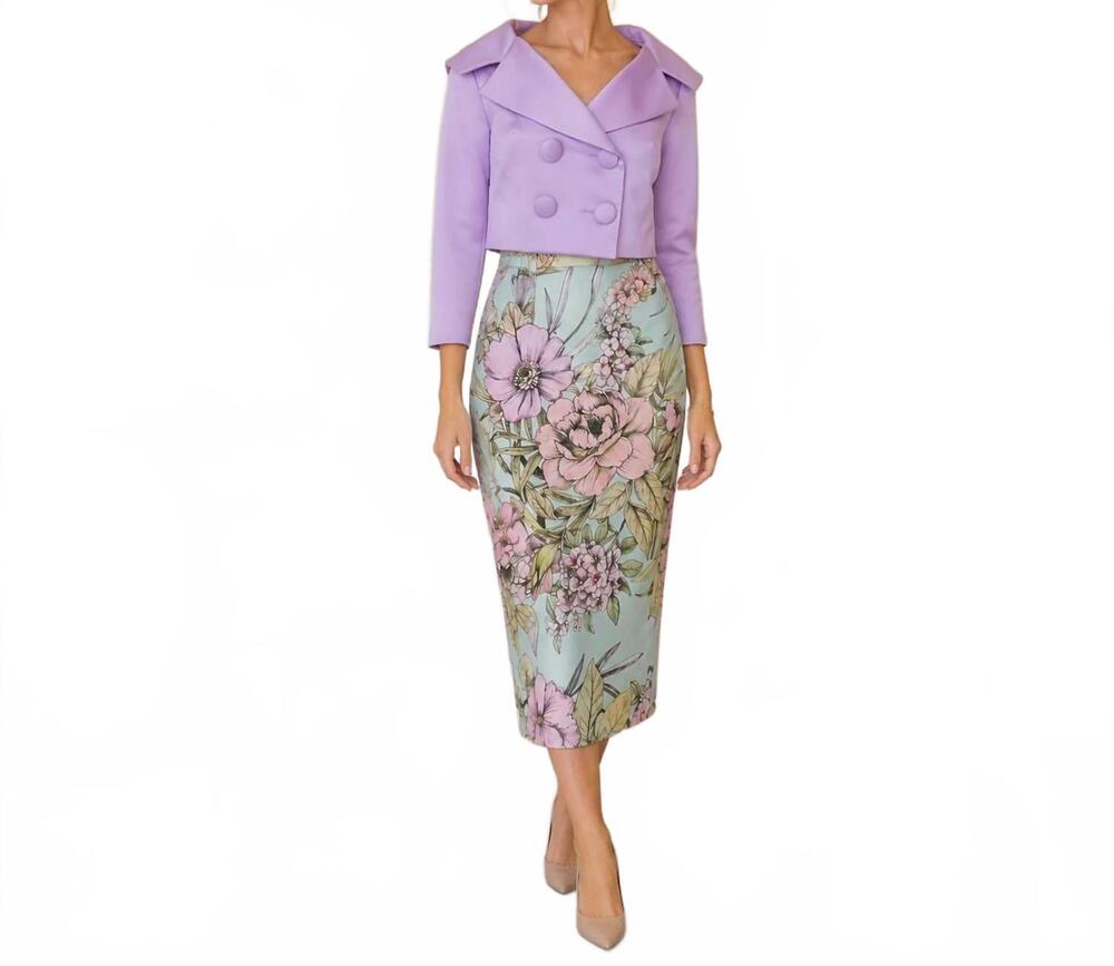 NEW MAISON ZOULIAS yvonni pencil midi skirt in blue floral
